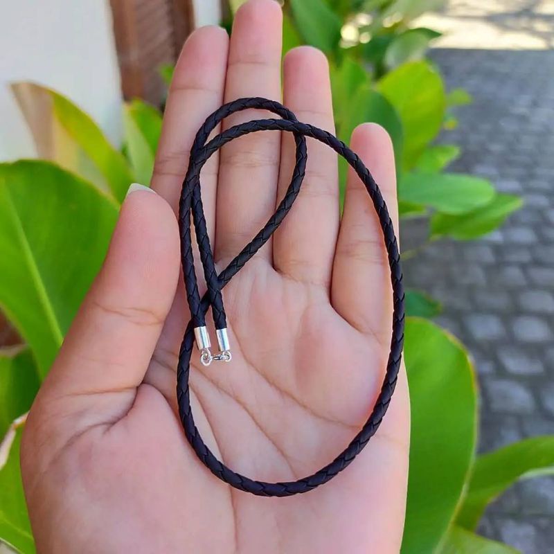 kalung tali hitam pengait perak bali 925
