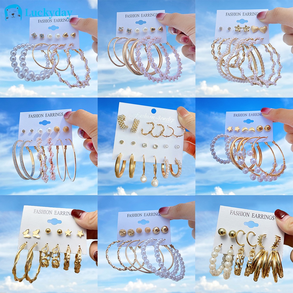 YEEZII Korean Fashion Pearl Earring Set Butterfly Heart-shaped Gold Stud Earrings Resin Hoop Earrings Women Jewelry Accessories