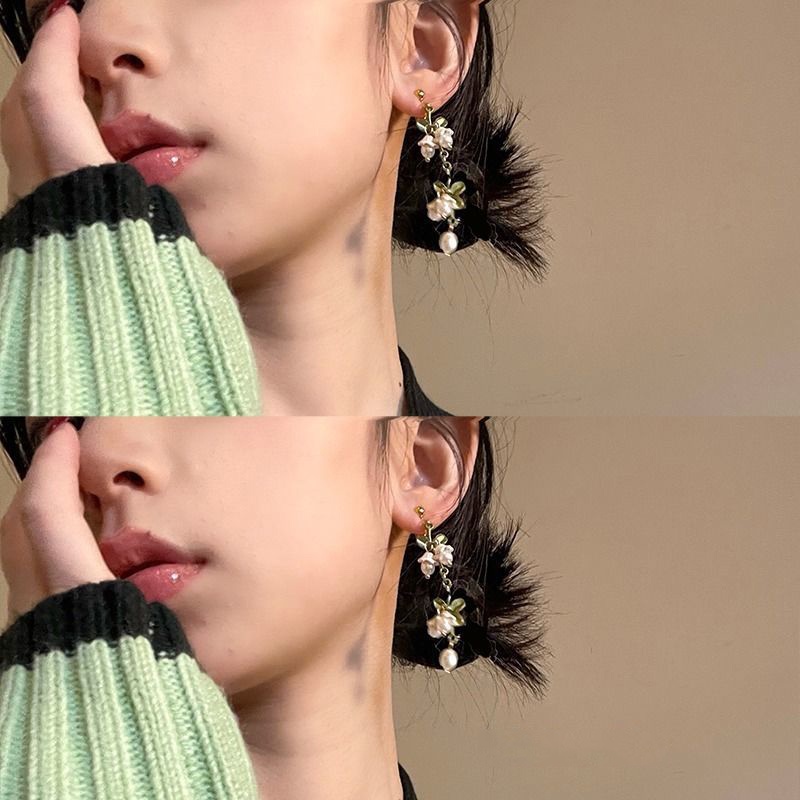 Anting Tusuk Gantung Desain Bunga Lily Hijau Gaya Korea Untuk Wanita