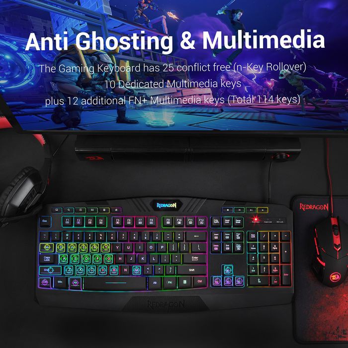 Redragon Gaming Keyboard Mouse Pad Headset 4 in 1 Combo - S101-BA-1-3