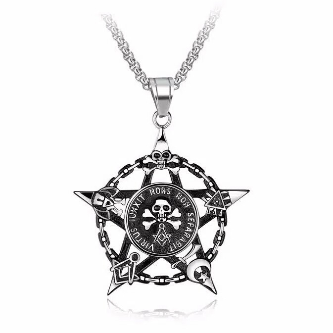 Kalung pria tengkorak punk style men necklace devil pentagram hexagram series