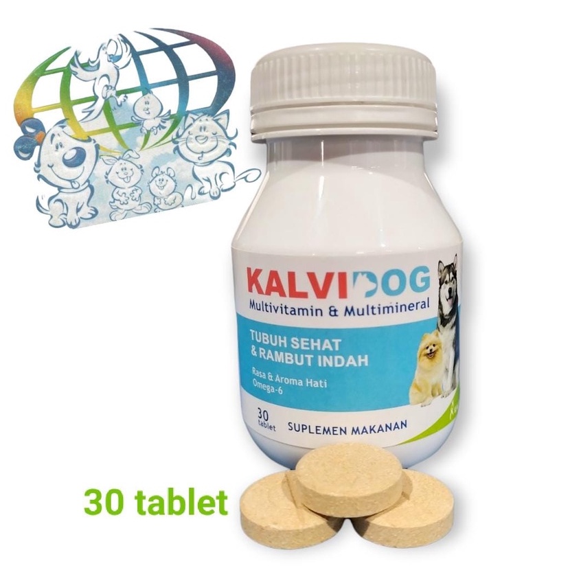 kalvidog multivitamin bulu anjing kucing produk kalbe 30 tablets