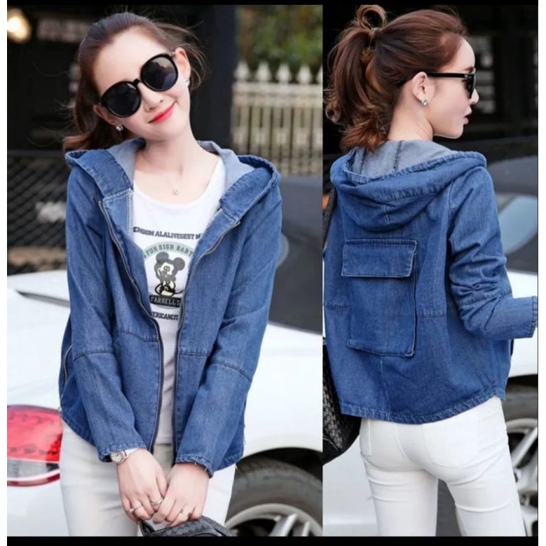 JAKET JEANS HOODIE WANITA RITSLETING