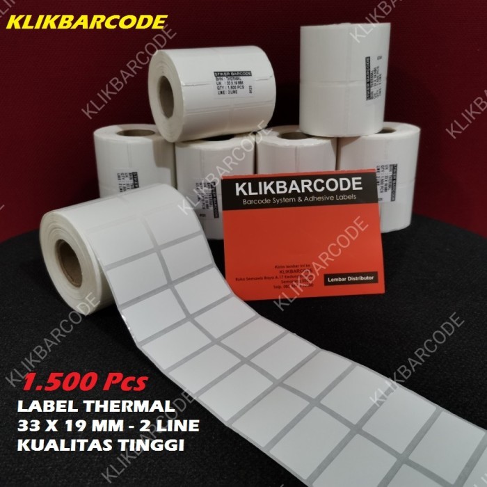 

TERLARIS THERMAL LABEL BARCODE 33 X 19 mm KERTAS STICKER LABEL 33x19 mm 2 LINE KLIKBARCODE isi:1.500