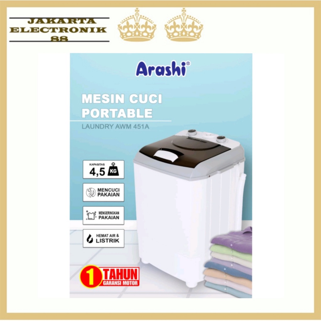 MESIN CUCI MINI PORTABLE ARASHI AWM 451A MESIN CUCI PORTABLE