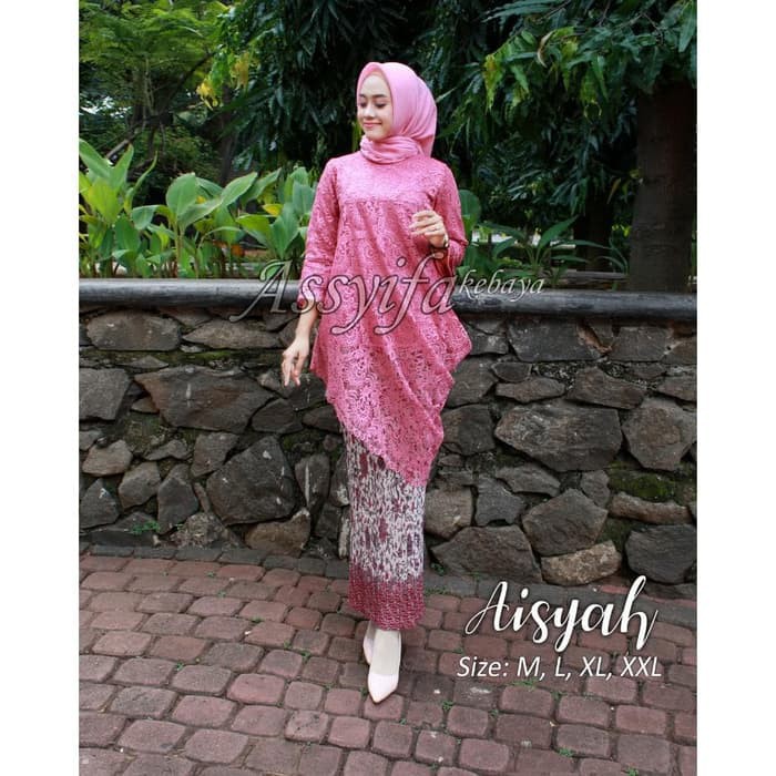 SET KEBAYA AISYAH BRUKAT ROK PLISKET/KEBAYA TUNIK MENCENG/KEBAYA TERMURAH/KEBAYA CANTIK/KEBAYAWISUDA-SET DUSTY PINK