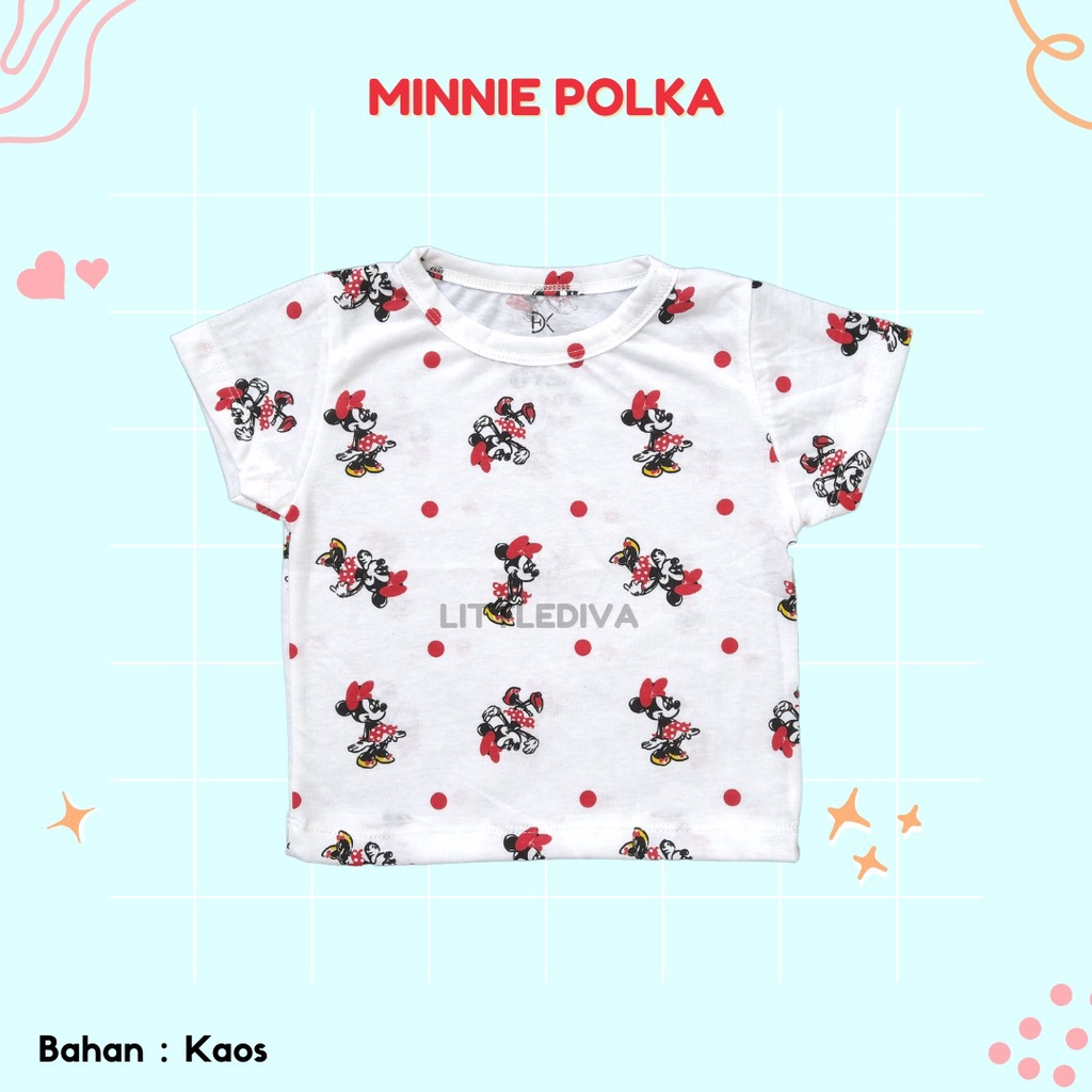 Minnie Polka Kaos Oblong Anak Motif size S M L 1 3 5 tahun Boy girl
