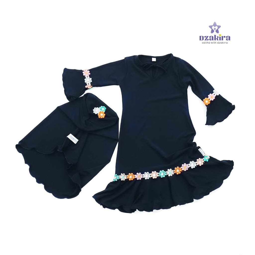 GAMIS BAYI 0-2thn RENDA BUNGA MELATI PELANGI KANAYA NAVY JERSEY TWIST PREMIUM ORIGINAL by DZAKIRA