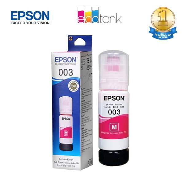 Epson Ink Bottles 003 Colour Magenta | Tinta Botol Printer Warna Merah Untuk Printer Epson Seri L3110, L1110, L1200, L3200, L5100, L3150, L5190, L3156, L3116 ) Geniune Origianl Bisa Scan Barcode
