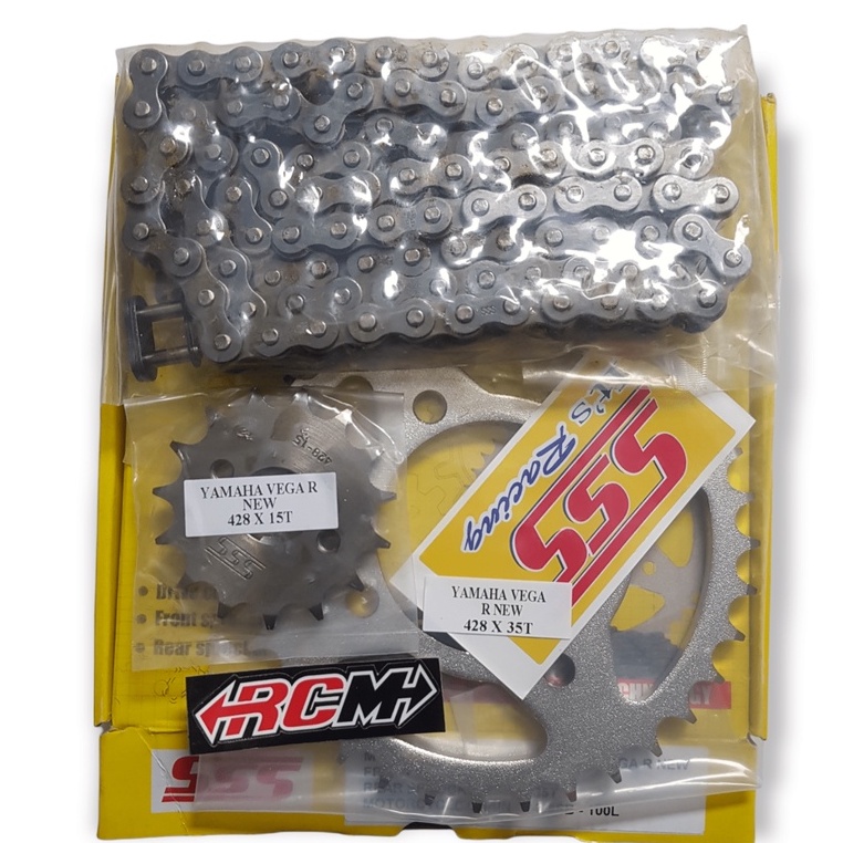 GEAR GER GIR SET CHAIN KIT YAMAHA VEGA R NEW BARU DPN UK 15 BLKNG 35 RANTAI 428 SB 100L 100 L HITAM ORI ORIGINAL SSS ASLI