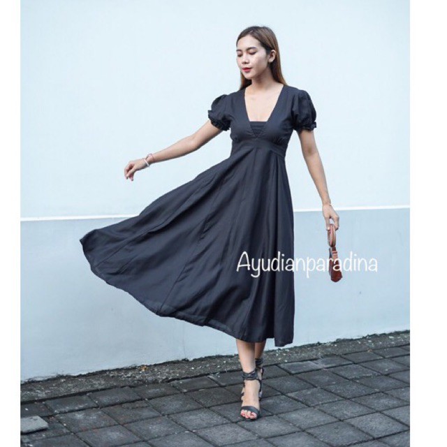 DRESS ELSA LONGDRESS WANITA DRES PANJANG CASUAL RUFLE PARTY KOREA STYLE KOREAN