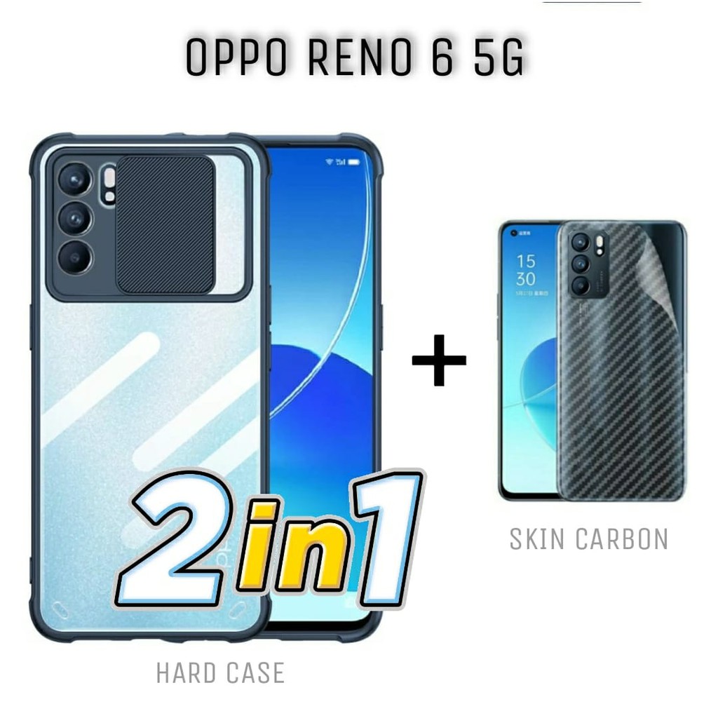 Case OPPO RENO 6 5G Hardcase Fusion Sliding Paket 2IN1 Free Skin Carbon Handphone