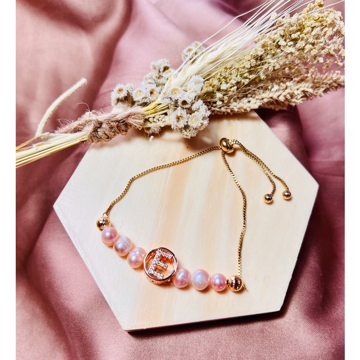 Gelang mutiara lombok serut titanium mix huruf