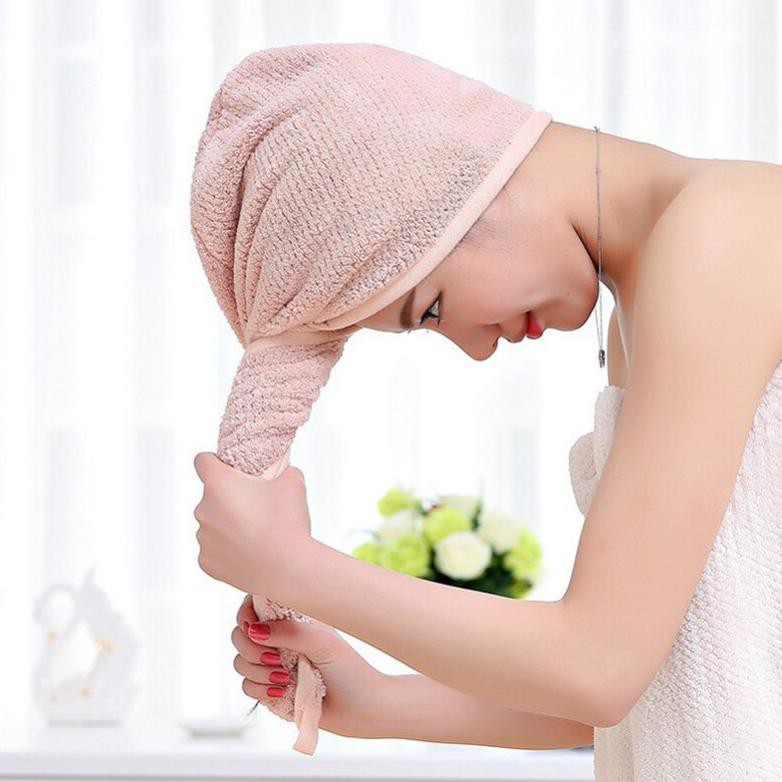 Handuk Pengering Rambut Kepala Hair Wrap Quick Drying Towel - FO60 - Pink