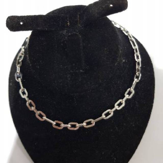 Kalung Emas putih asli model tali zirkon putih kotak