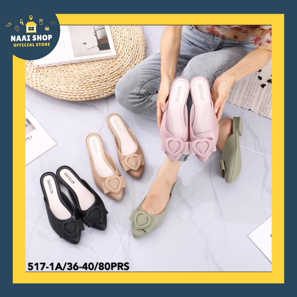 Sepatu selop wanita model Pita size 37-41 Sepatu mules wedges slop heels rendah cewek terlaris slip on import premium murah terbaru korea style Sepatu sandal casual kekinian naai shop breslin