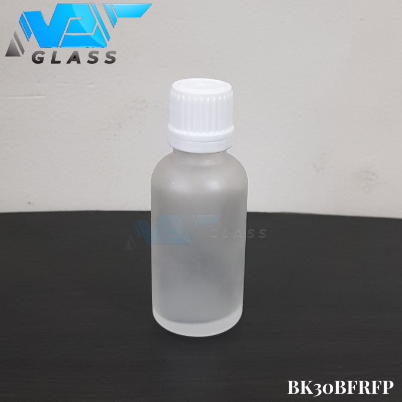 botol kaca 30ml bening frosted doff tutup filler putih