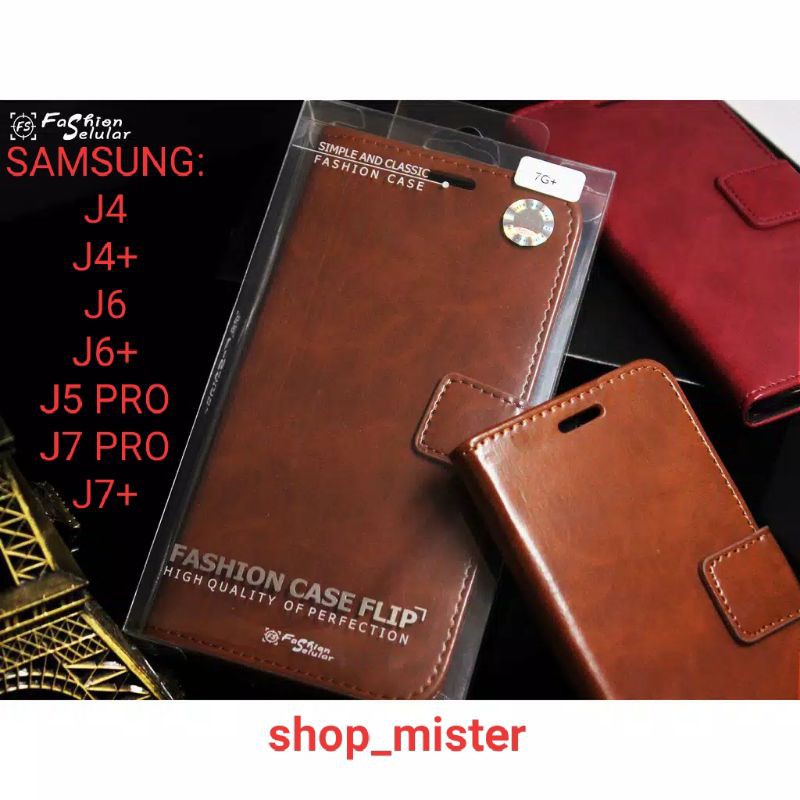 FLIP CASE KULIT SAMSUNG J4, J4+, J6, J6+, J7+, J5 PRO, J7 PRO