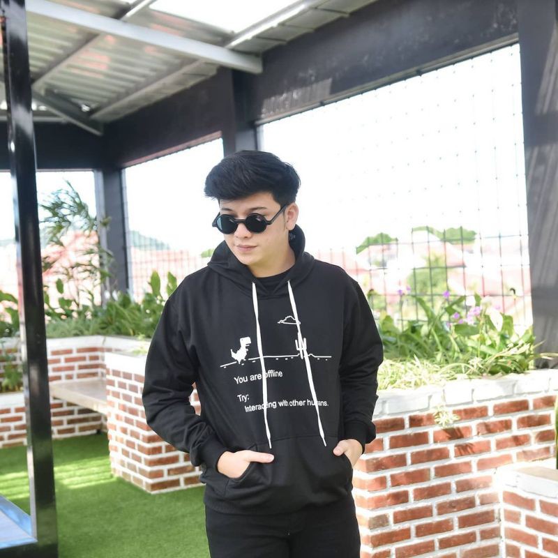 Jaket Sweater Hoodie Wanita Oversize Outerwear Pakaian Sweatshirt Korean Style Hudie Cewek OFFLINE-Hitam