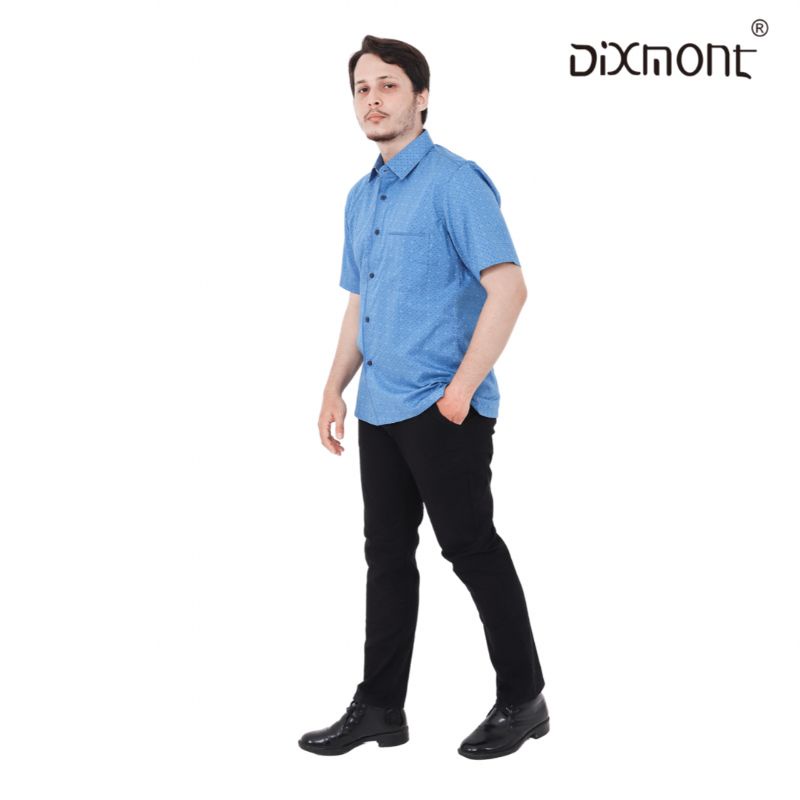 Dixmont Kemeja Pria Basic Formal Motif Lengan Pendek Hem MS00822