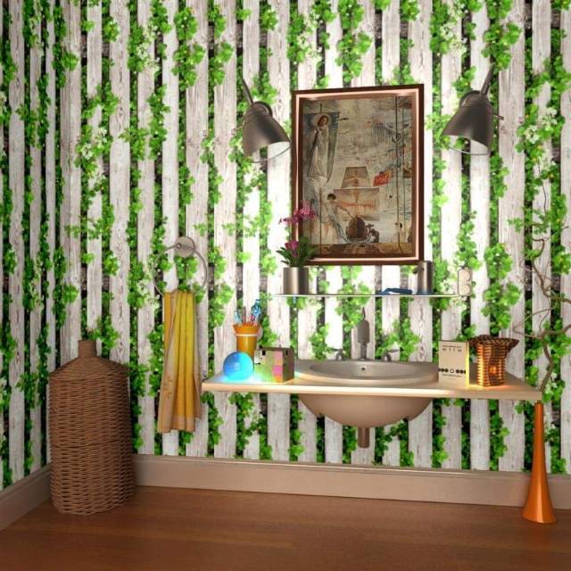 Grosir Murah Wallpaper stiker dinding kayu putih daun rambat | Shopee