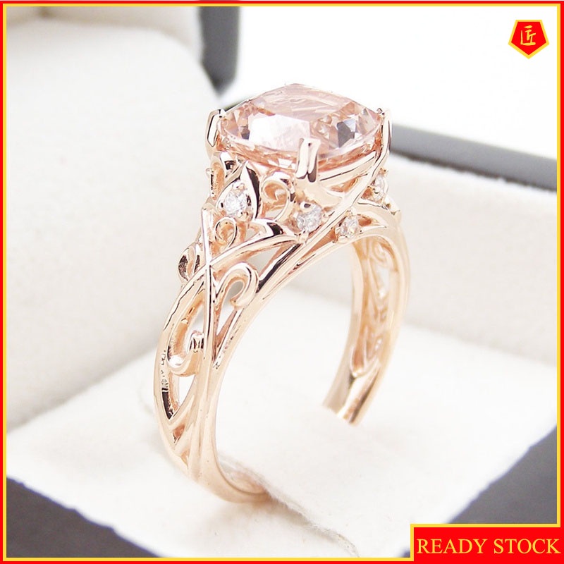 [Ready Stock]14K Rose Gold Colored Gemstone Topaz Champagne Ring