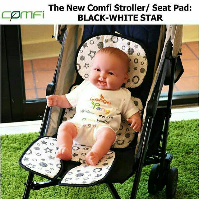 Comfi Seat / Stroller Pad black white star dan beige dots