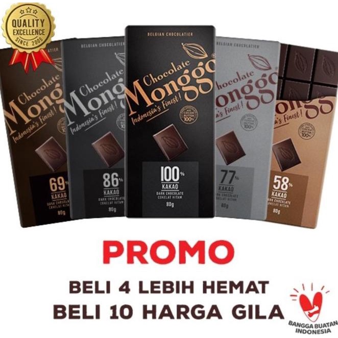 

Chocolate Monggo 80G Collection | 23 Flavors| Dark Coklat Snack Sehat
