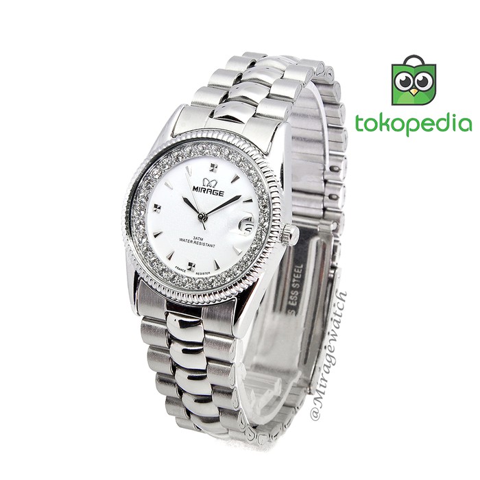 Jam tangan Wanita Mirage Permata Original Silver