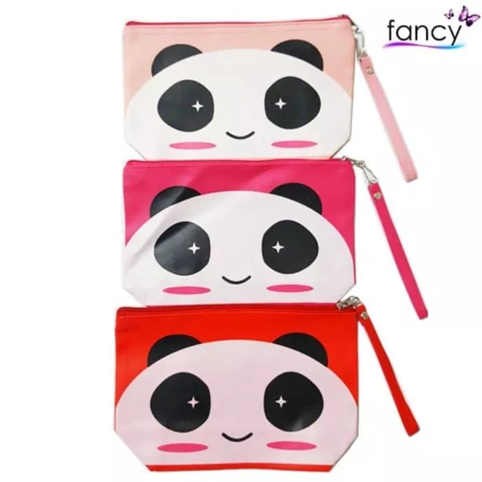 New Tas Kosmetik Pouch Bahan Semi Kulit Karakter Panda