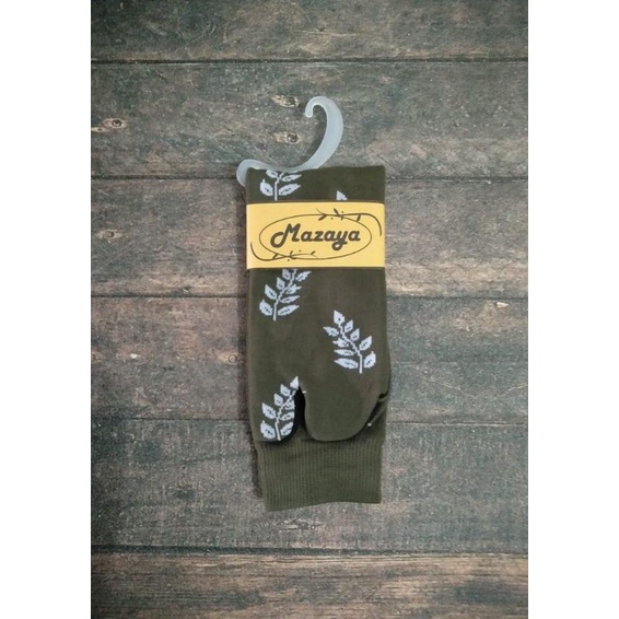 Kaos Kaki Jari Jempol Motif Daun Wanita Muslimah Nilon-Hijau Tua/Army