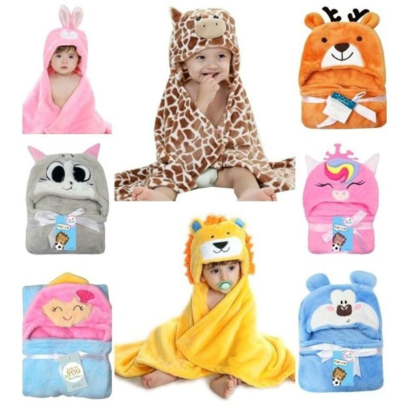 Selimut Bayi Topi Fleece Microfiber Carterlove Jumbo Caracter Animal TOPI Hoodi Blanket Lembut