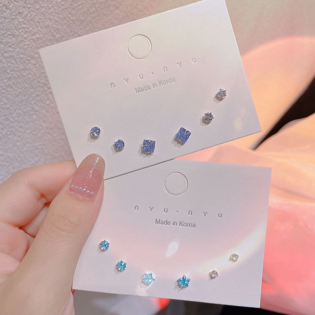 6pcs / Set Anting Tusuk Bentuk Bintang / Geometri Aksen Zircon + Berlian Imitasi Untuk Perhiasan Wanita