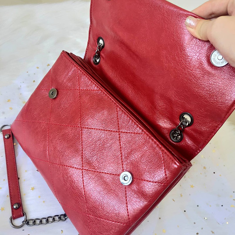 tas wanita selempang kulit sintetis shoulder bag cewek tali rantai multilayer import