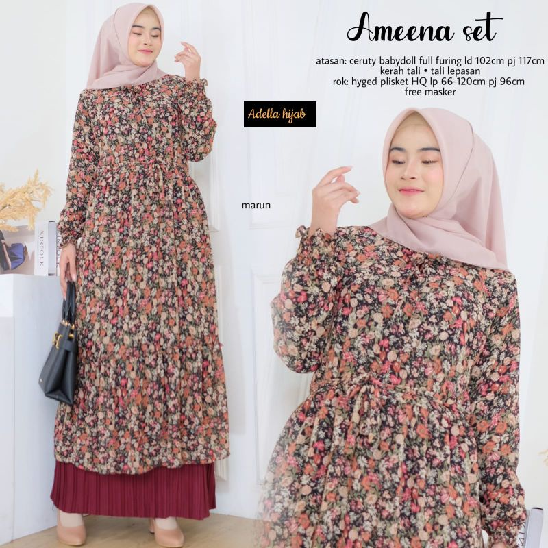 TOP AMEENA BERLABEL ADELLA / SETELAN ROK DENGAN BAHAN CERUTY BABERLABELDOLL HIGH QUALITY / SETELAN L