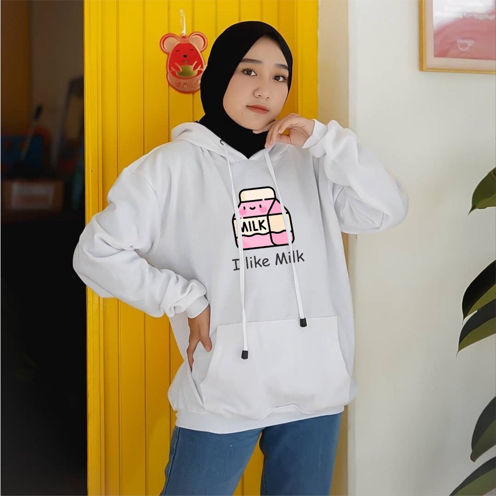 Jaket Hoodie Hodie susu i like milk lucu jumbo oversize bigsize pria wanita ukuran m l xl xxl xxxl xxxxl xxxxxl