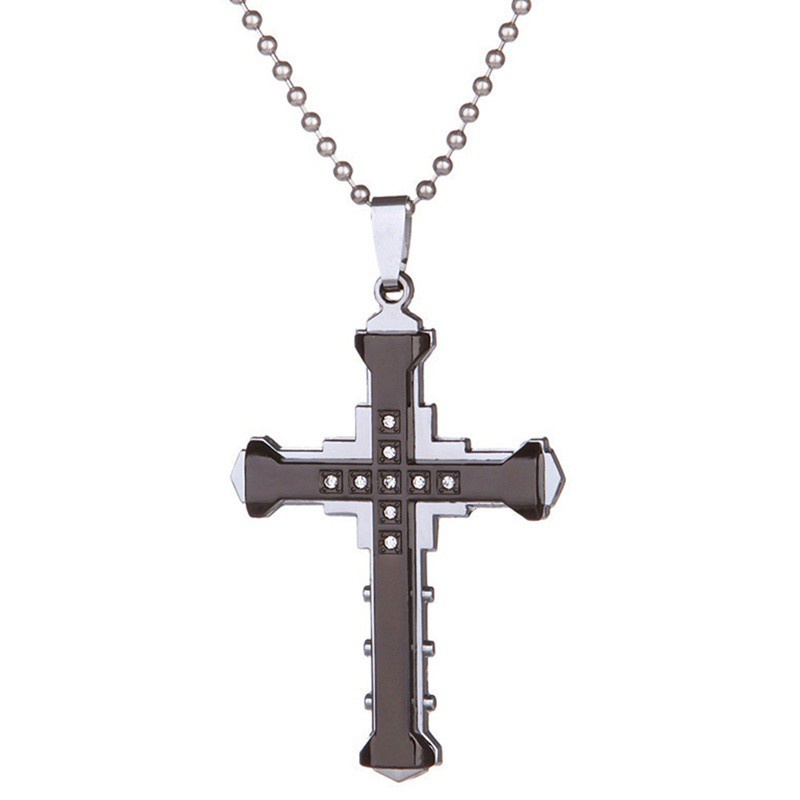 Crystal Cross Pendant Necklace Stainless Steel Zirconia Jesus Cross Pendant Necklace Men's Jewelry