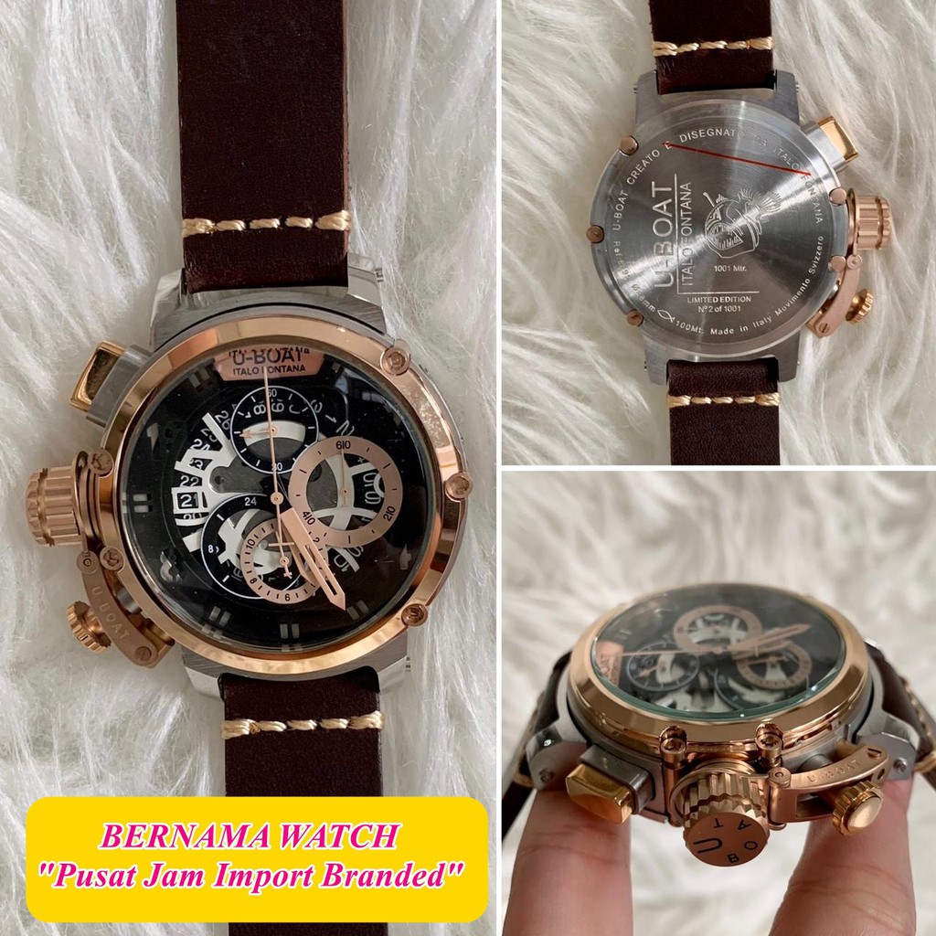 Bayar Di Tempat Jam Besar Mewah Uboat Combi Hitam Baterai 48mm Spesial Kaca Safir Garansi 1th