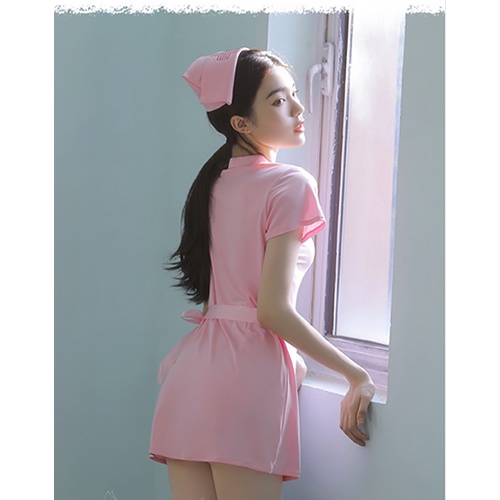 Lingerie Set Kostum Cosplay Seragam Perawat Warna Putih dan pink A280