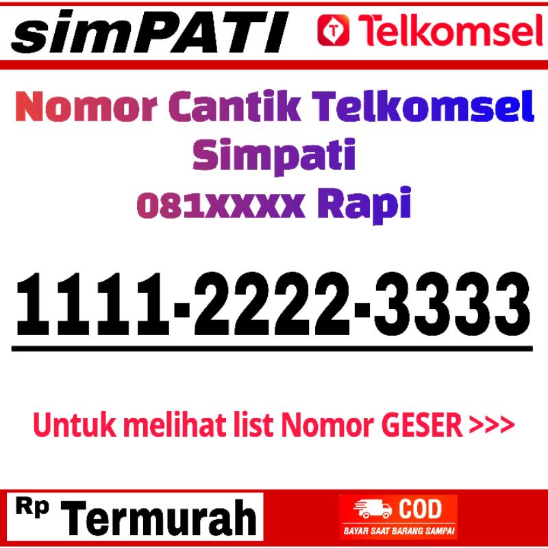 Nomor cantik telkomsel simpati 1111 2222 3333 4444 5555 7777 8888 9999 0000 awalan 081