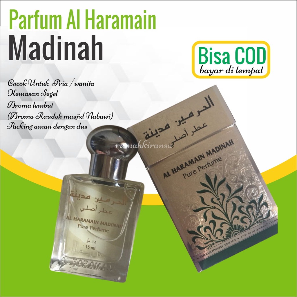 Parfum Al Haramain madinah  non alkohol 15 ml roll on original from dubai | Haramain madinah parfume aroma raudoh masjid nabawi | tahan lama