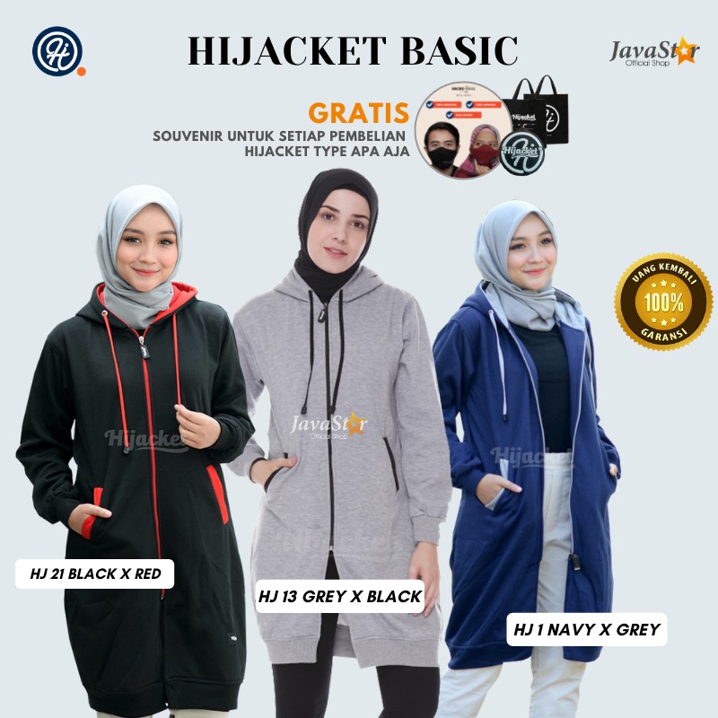 Hijacket Basic jaket hijab wanita Muslim Syari panjang polos tebal (COD bayar di rumah)-1