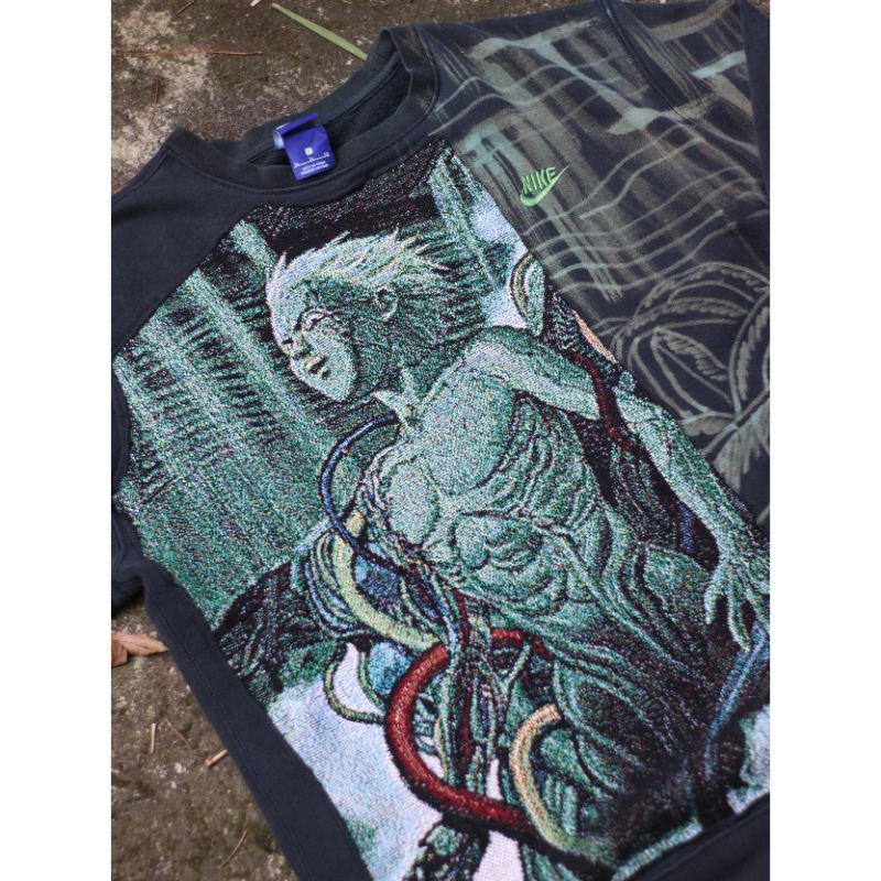 Nike Hoodie Rework AKIRA Anime Vintage 88s Tetsuo Crewneck Jual Nike Reworked Preloved Black Green