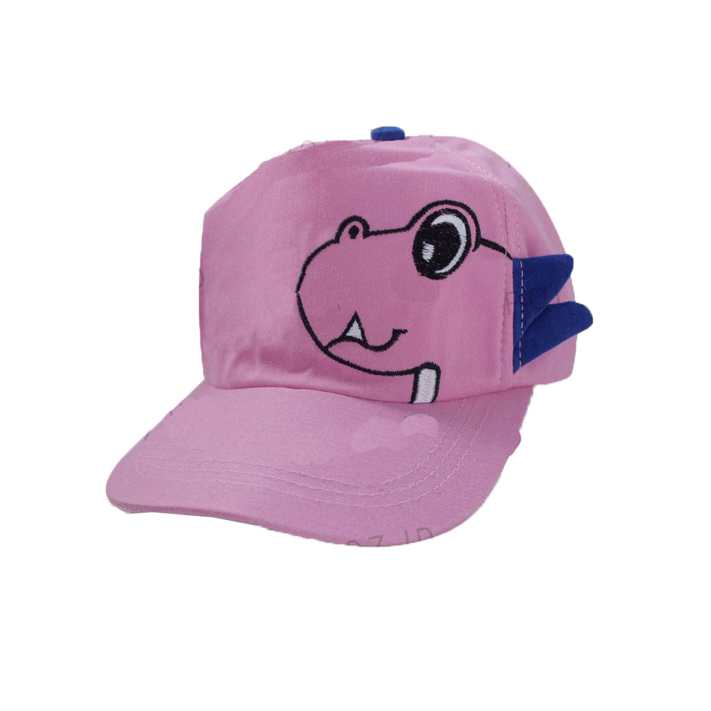 TOPI ANAK DINO KARAKTER DINOSAURUS BORDIR NAMA TULISAN-BABY PINK