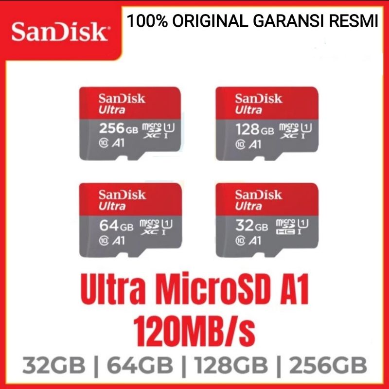 SANDISK ULTRA MICRO SD HCUHS-I CLASS 10 A1 120 MB/s Original 8GB 16GB 32GB 64GB 128GB 256GB