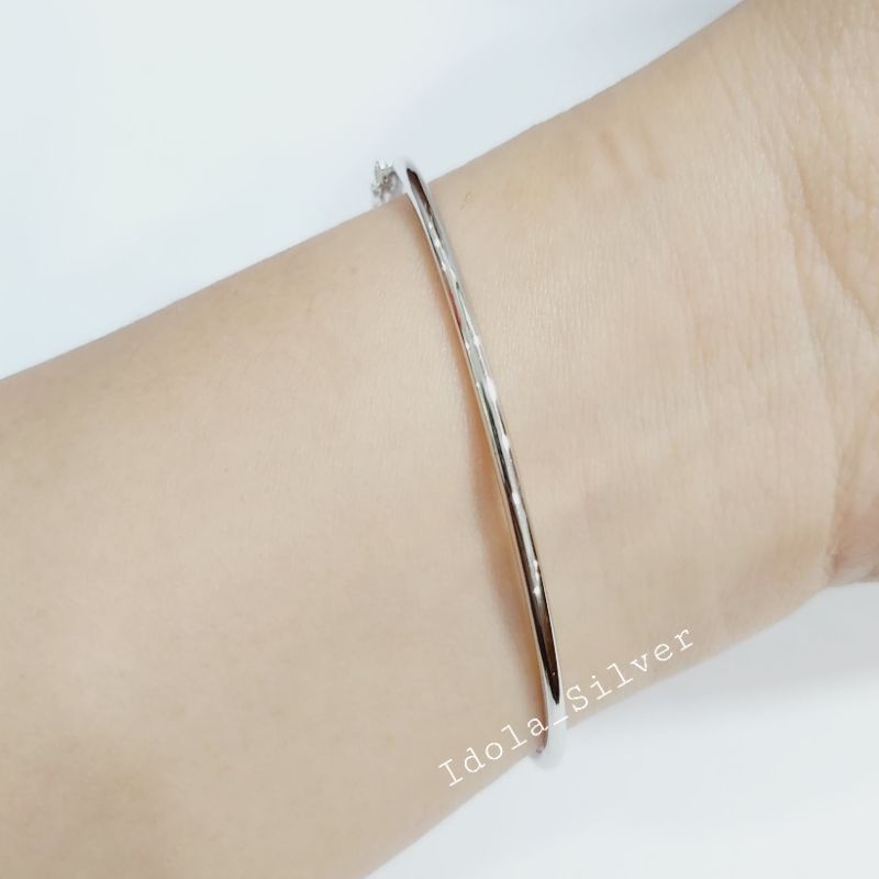 GELANG PERAK ASLI 925 SILVER LAPIS EMAS PUTIH MODEL BANGLE LOVE DOUBLE OVAL - PERHIASAN PERAK