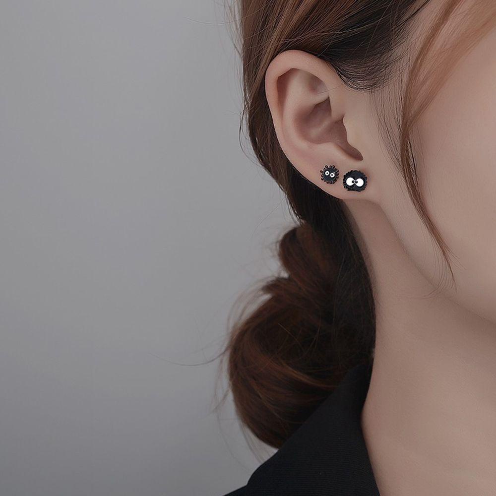 [Elegan] Wanita Anting Kreatif Jepang Lucu Kawaii Hitam Tembaga Briket Anting