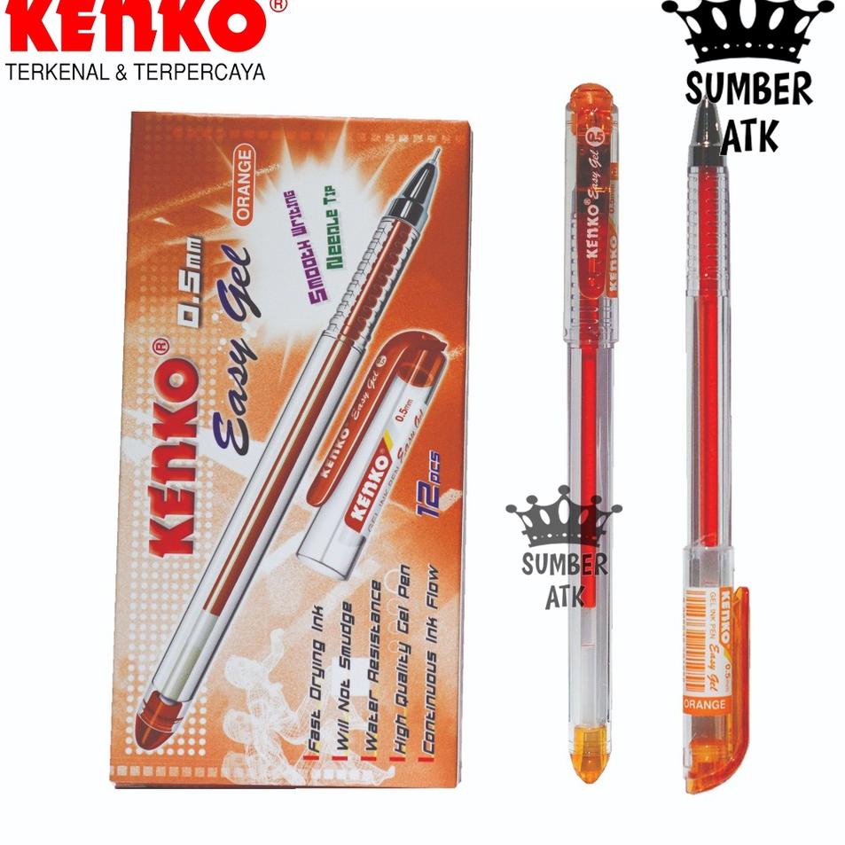 Murah Premium GEL PEN Easy Gel 0.5 mm 12 PCS 1 LUSIN KENKO Pulpen Hitam , Biru , Merah , Orange , Violet , Green , Pink , Purple