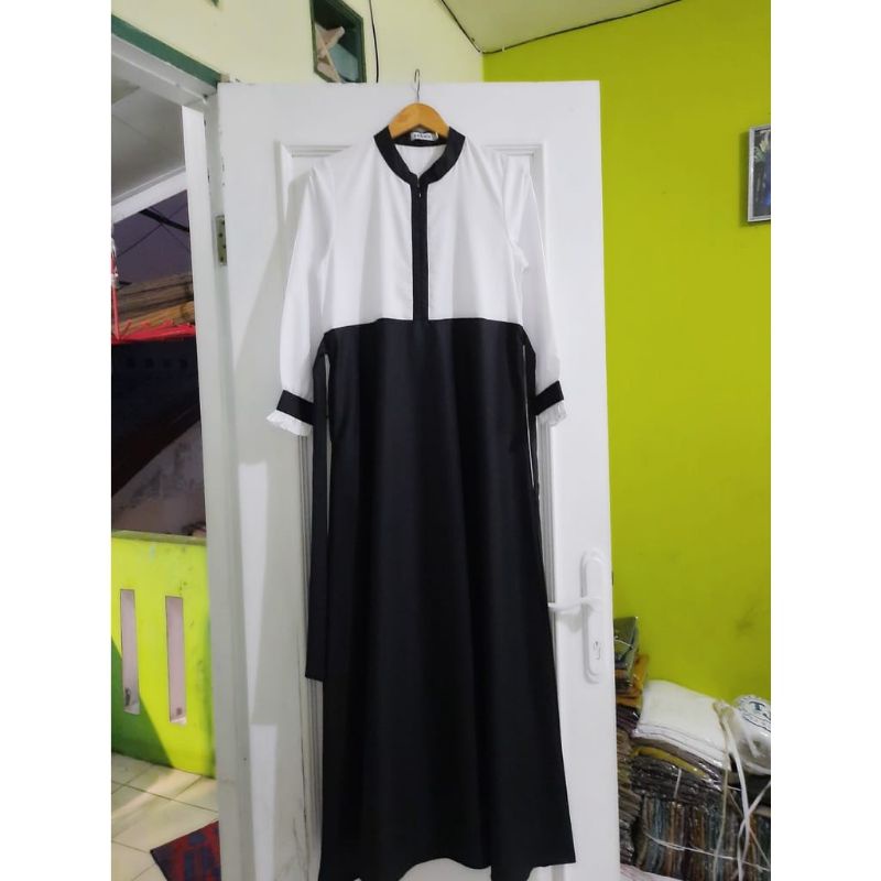 baju dinas PNS gamis hitam putih/seragam PNS hitam putih/gamis toyobo/baju dinas hitam putih/gamis t