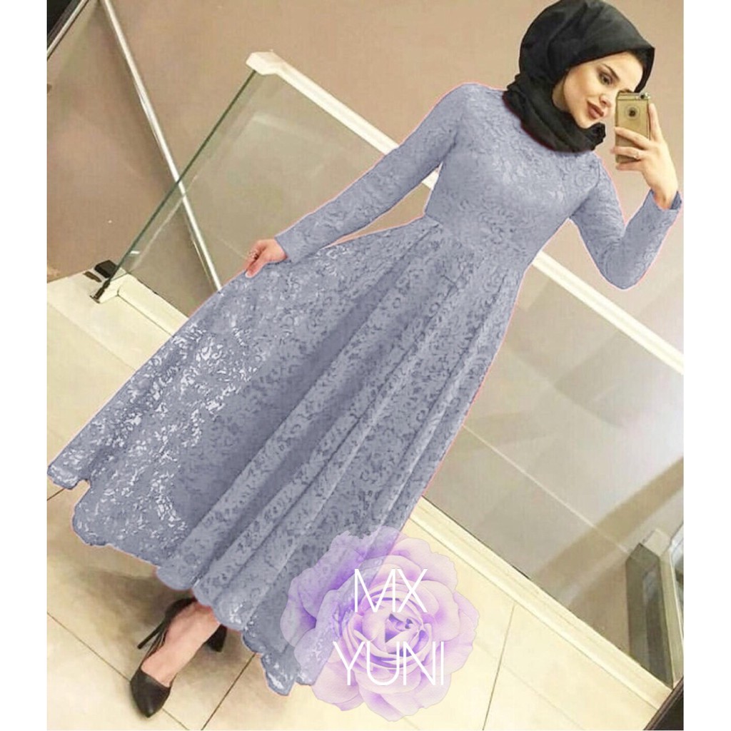 YUNI MAXI DRESS BRUKAT SIMPLE READY 3 UKURAN M L XL
